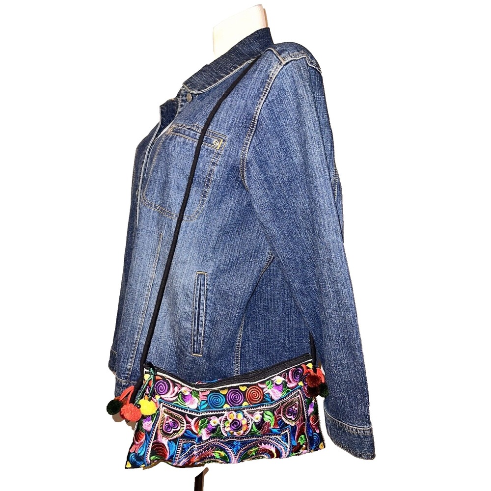 Bohemian Embroidered Floral Crossbody Bag Multicolor Pom Pom Festival Purse